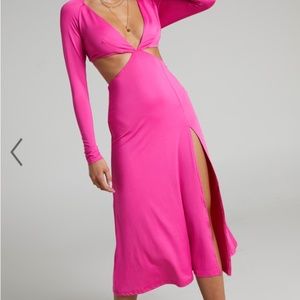 Long Sleeve Midi Dress in Pink